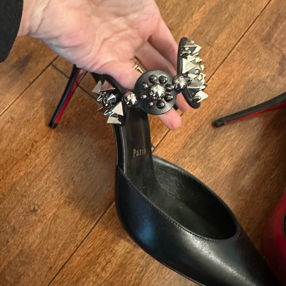 Christian Louboutin Black Miss Goldora 85 Mules Heels Pumps Sz 37 - Picture 7 of 14
